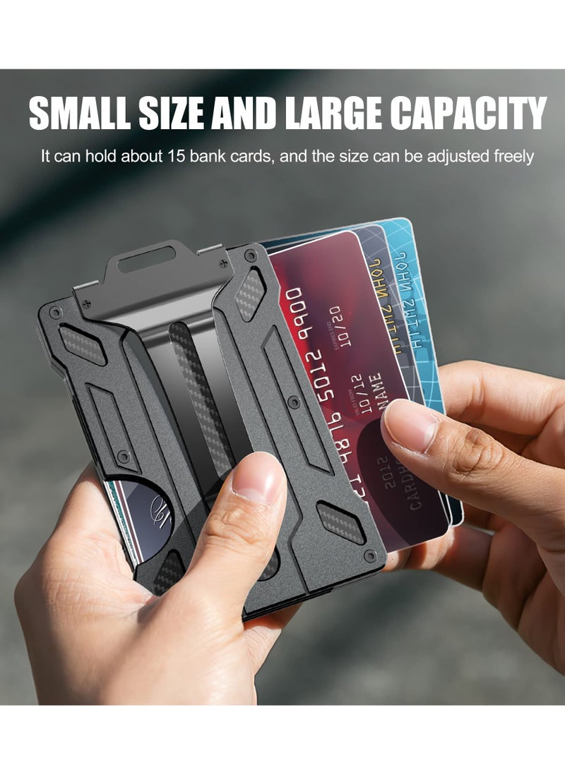 Wallet For Men Slim Aluminum Metal Money Clip with Transparent Work RFID Metal Wallet Work ID Card Holder Business Card Holder with Clear Window ID Badge Clip Cash Card Slim Minimalist Wallet (Black) - Image 3