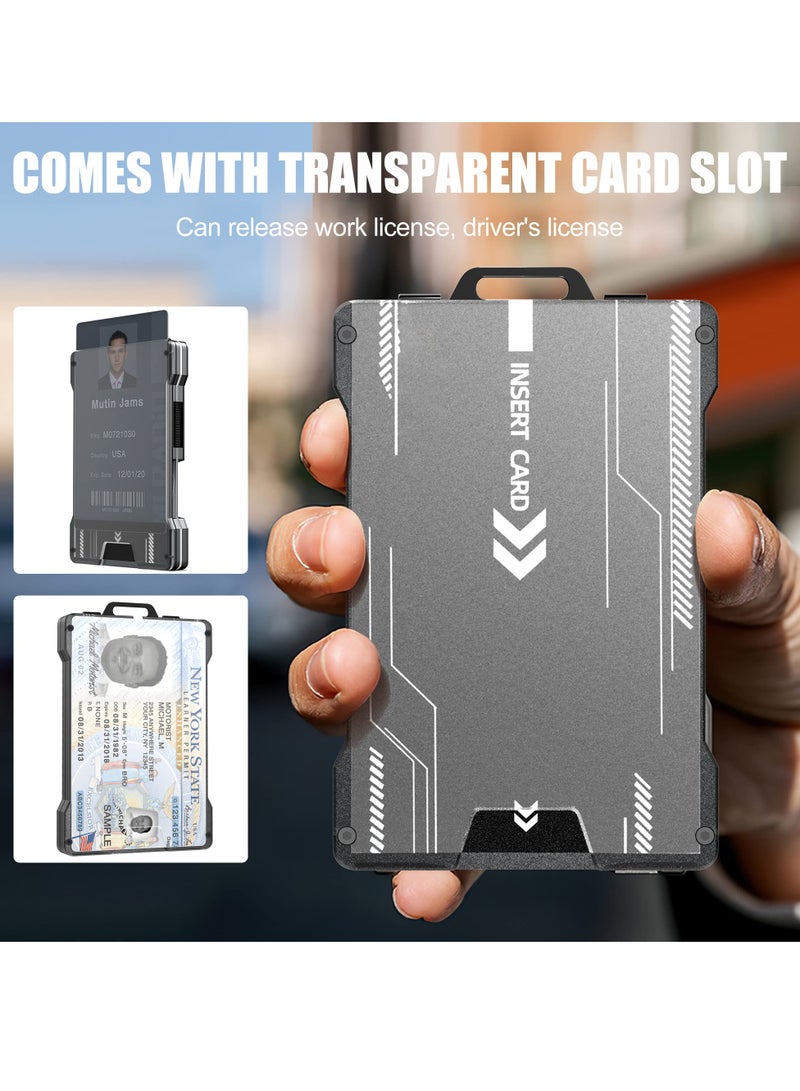 Wallet For Men Slim Aluminum Metal Money Clip with Transparent Work RFID Metal Wallet Work ID Card Holder Business Card Holder with Clear Window ID Badge Clip Cash Card Slim Minimalist Wallet (Black) - Image 2