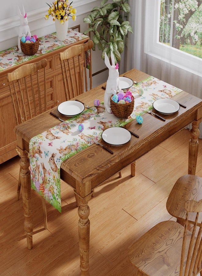 Siilues Easter Table Runner, Colorful Bunny Eggs Floral Butterfly Easter Runner for Table Watercolor Seasonal Spring Holiday Home Party Decor Kitchen Dining Table Decorations 13x72 Inch - Image 4