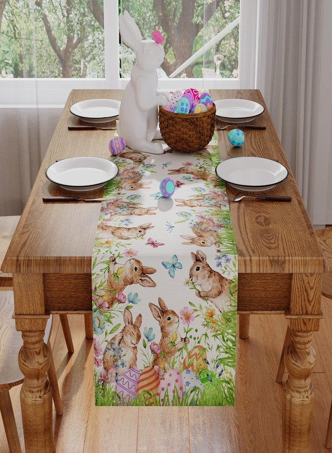 Siilues Easter Table Runner, Colorful Bunny Eggs Floral Butterfly Easter Runner for Table Watercolor Seasonal Spring Holiday Home Party Decor Kitchen Dining Table Decorations 13x72 Inch - Image 2