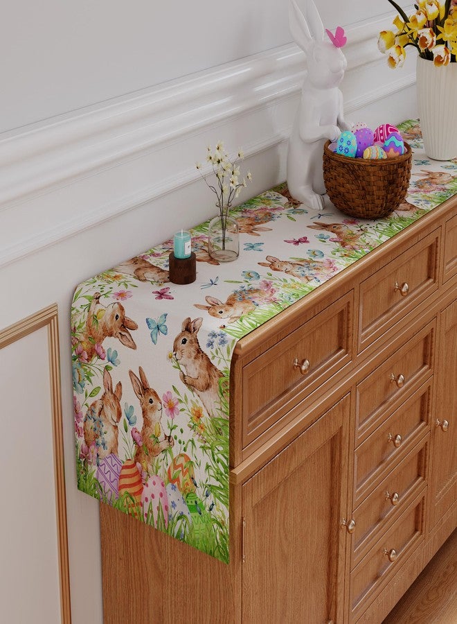 Siilues Easter Table Runner, Colorful Bunny Eggs Floral Butterfly Easter Runner for Table Watercolor Seasonal Spring Holiday Home Party Decor Kitchen Dining Table Decorations 13x72 Inch - Image 3
