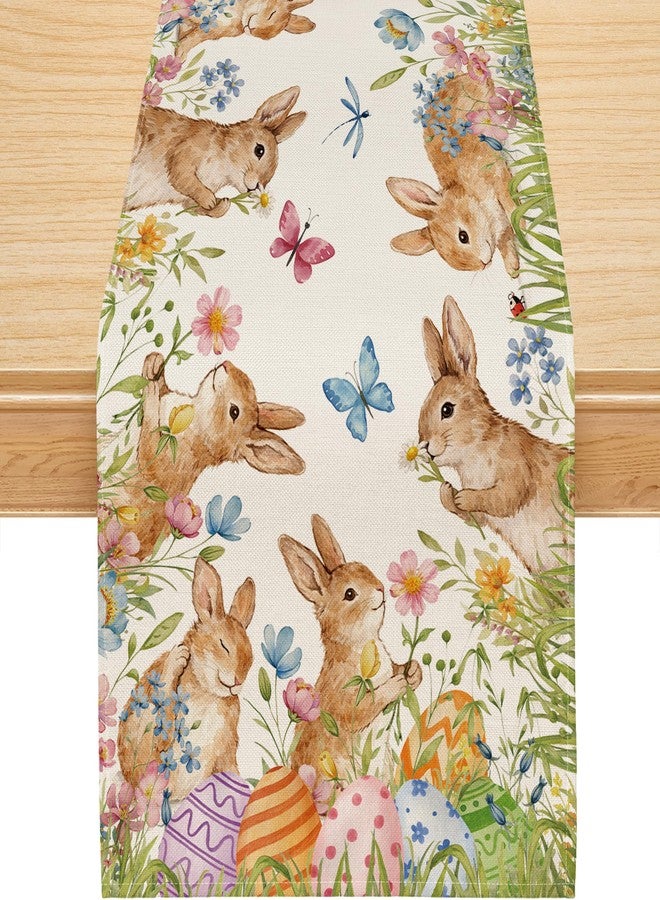 Siilues Easter Table Runner, Colorful Bunny Eggs Floral Butterfly Easter Runner for Table Watercolor Seasonal Spring Holiday Home Party Decor Kitchen Dining Table Decorations 13x72 Inch - Image 1