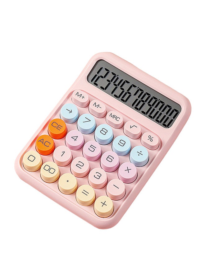 Generic Mechanical Calculator 12 Digit Large LCD Display Big Round Button Cute Candy Colored Calculator Suitable for Office School Home for Kids Students Accountant - Pink  - Image 1