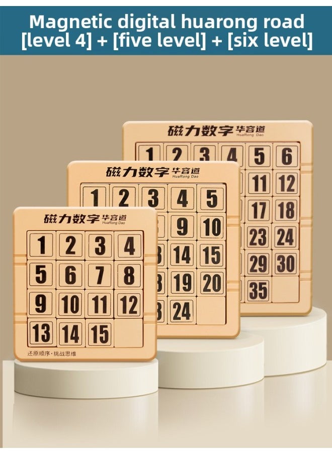 Huarong Road Sliding Puzzle Digital Special Primary School Students Hualong Three Kingdoms Children's Educational Toys Competition Magnetic Number HB-Color:[great Value 3 Pieces] 4+5+6 Level Magnetic Digital Huarong Road  - Image 1