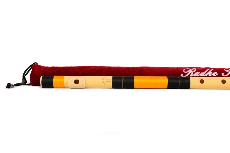 Radhe Flutes | E Natural Right Handed Base Bansuri | Black & Orange| Tuned With Tanpura A=440Hz | PVC Flute + Velvet Cover + Hindi & English Flute Lessons - Image 2