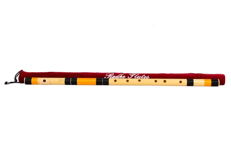 Radhe Flutes | E Natural Right Handed Base Bansuri | Black & Orange| Tuned With Tanpura A=440Hz | PVC Flute + Velvet Cover + Hindi & English Flute Lessons - Image 1