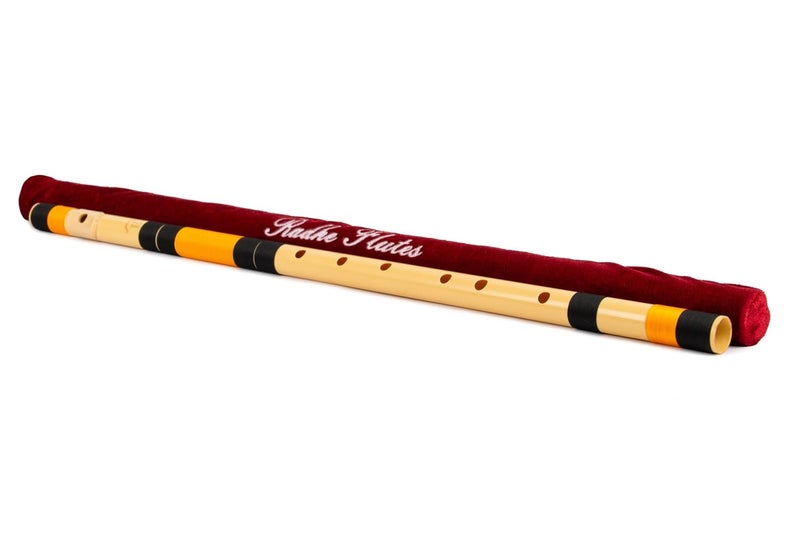 Radhe Flutes | E Natural Right Handed Base Bansuri | Black & Orange| Tuned With Tanpura A=440Hz | PVC Flute + Velvet Cover + Hindi & English Flute Lessons - Image 3