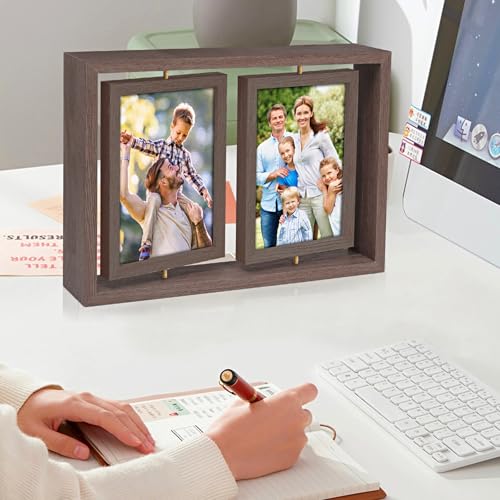 ZEEYUAN 5x7 Picture Frame Desktop Picture Frame Double Side 5x7 Rotating Photo Frame Family Collage Frame Tabletop for Office Home - Image 5