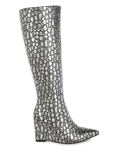 London Rag Tear Shaped Faux Leather Boots in Black Silver