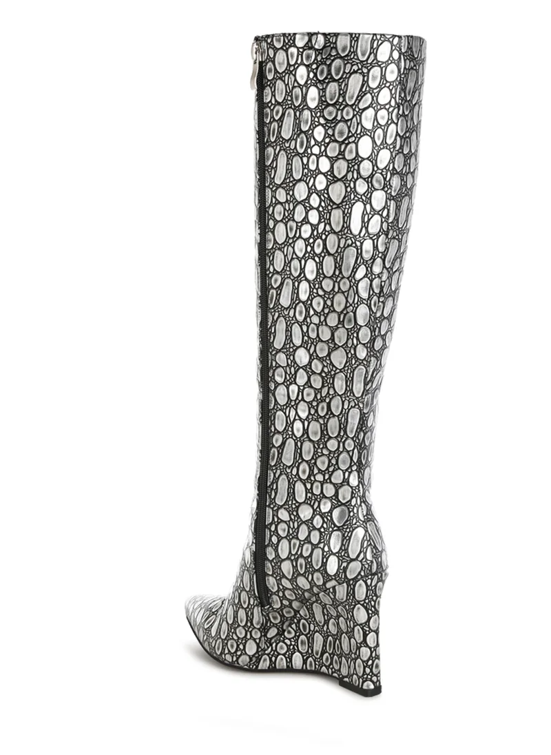 London Rag Tear Shaped Faux Leather Boots in Black Silver