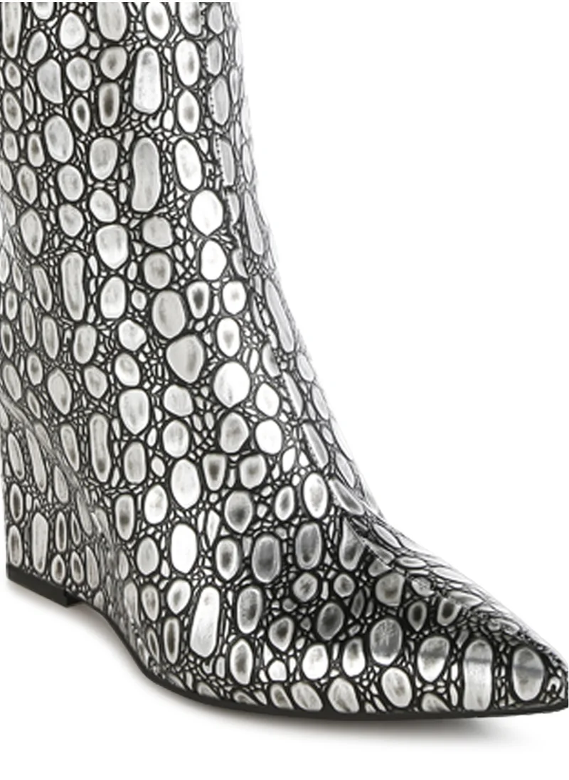 London Rag Tear Shaped Faux Leather Boots in Black Silver