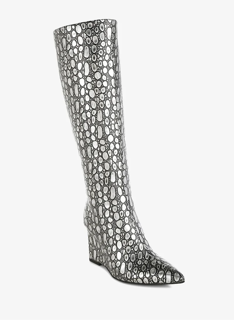 London Rag Tear Shaped Faux Leather Boots in Black Silver