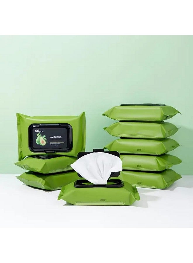 DISH & DWELL مناديل إزالة المكياج من DISH & DWELL - مناديل تنظيف لطيفة للوجه والعينين، تزيل المكياج المقاوم للماء، مرطبة ومغذية مع مستخلص الأفوكادو الطبيعي، عبوة مناسبة للسفر (60 قطعة) - Image 2