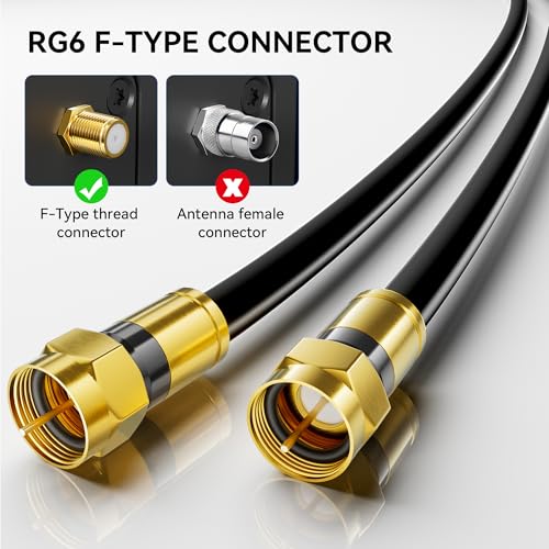 Nixsto RG6 Coaxial Cable, 3FT 6FT 10FT 15FT 25FT 50FT 100FT Coax Cable Cord with Gold F-Type Connector, High Speed Internet, Digital TV Aerial for HDTV, Satellite, Antenna, Modem with Extender- 6ft - Image 2