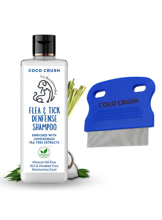 Coco Crush Organic Pet Flea & Tick Care Combo | Herbal Shampoo with Neem & Lemongrass + Fine Tooth Coat Comb | Anti-Itch & Non-Toxic Protection | Safe for Dogs & Cats (50ML+SHORTCOMB) - Image 1