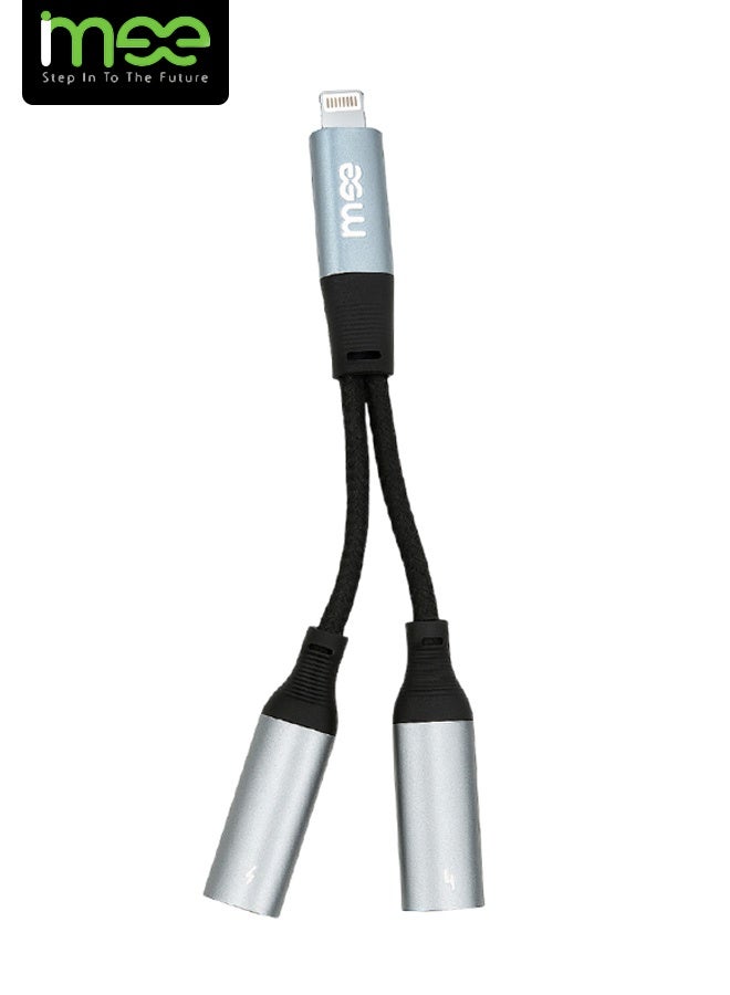 آیمی محول صوت لايتنينج 2 في 1 IMEE IM-233 | كابل لايتنينج مزدوج | محول صوت وشحن | صوت عالي الدقة | سلك مضفر من سبائك الألومنيوم | متوافق مع أجهزة iPhone وiPad بطول 0.12 متر - Image 1