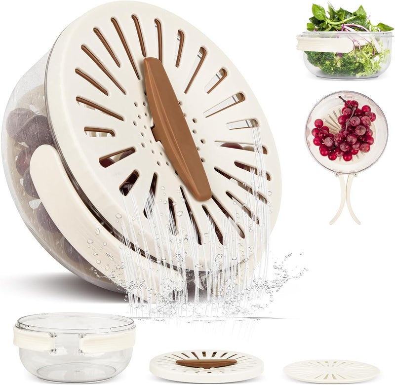 HOMENITY Food Strainer with Lid Colander Draining Basket with Handle Fruit Cleaning Bowl Collapsible Colander White Pack of 1 - Image 1