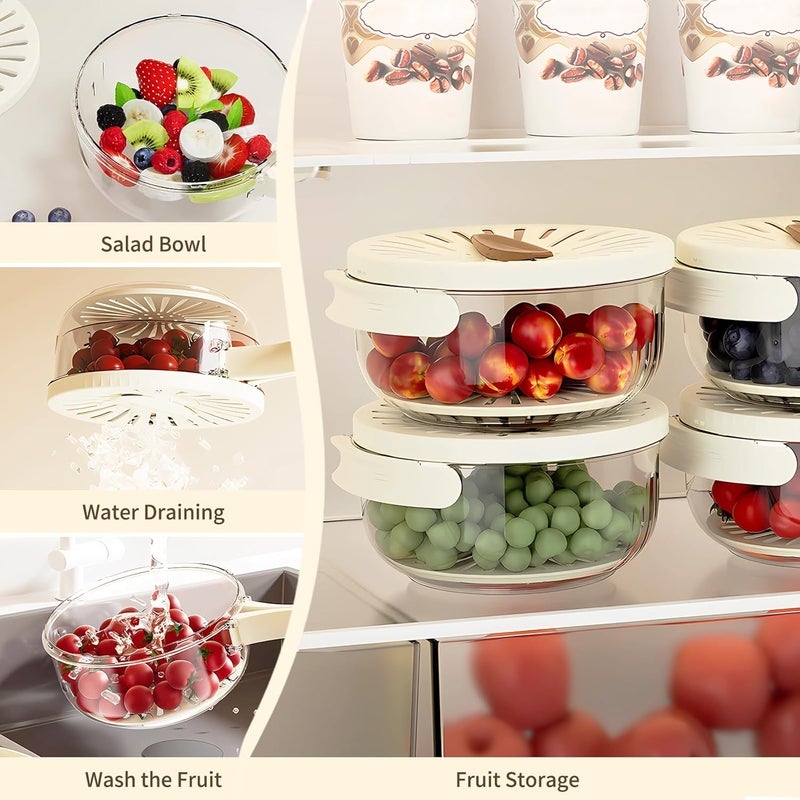 HOMENITY Food Strainer with Lid Colander Draining Basket with Handle Fruit Cleaning Bowl Collapsible Colander White Pack of 1 - Image 4
