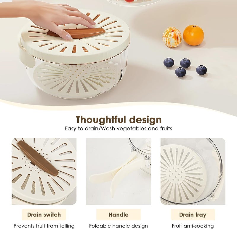 HOMENITY Food Strainer with Lid Colander Draining Basket with Handle Fruit Cleaning Bowl Collapsible Colander White Pack of 1 - Image 3