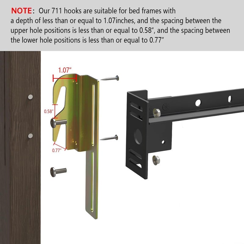 ironwork 2Pcs 711 Bolt on to Hook on Bed Frame Conversion Brackets with Hardware Hook, Headboard Hook Set,Hook on Bed Frame Brackets Adapter,Hook on Bed Rail - Image 2