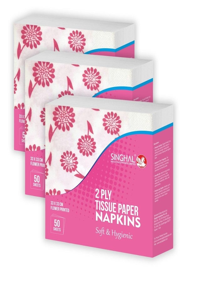 Singhal 2 Ply Tissue Paper Napkins Printed 33x33 CM - Pack of 3 (50 Pulls Per Pack, 150 Sheets) - Image 1