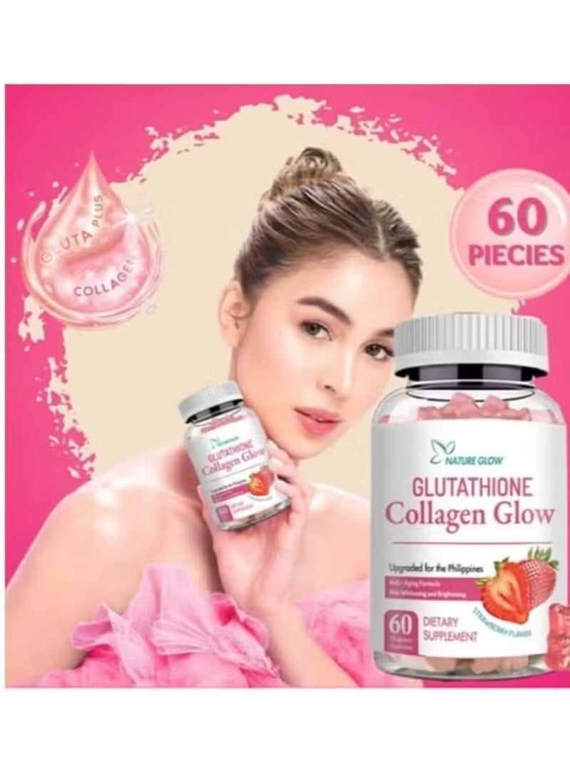 Nature Glow Collagen Glow with Glutathione – Strawberry Beauty Gummies for Daily Routine (60 Gummies) - Image 2