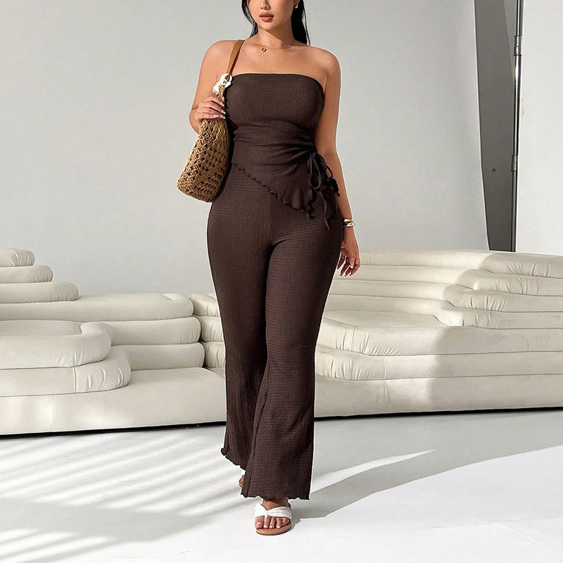 Vintage Tie-up Tube Top & Wide Leg Pants Two-piece Set for Women - Image 1