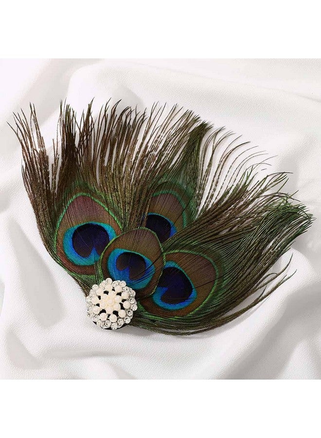 GENBREE Enbree 1920S Flapper Headband Peacock Feather Hair Clip Rhinestone Gatsby Feather Headpiece Cocktail Hair Accessories For Women And Girls (Style 1)  - Image 3