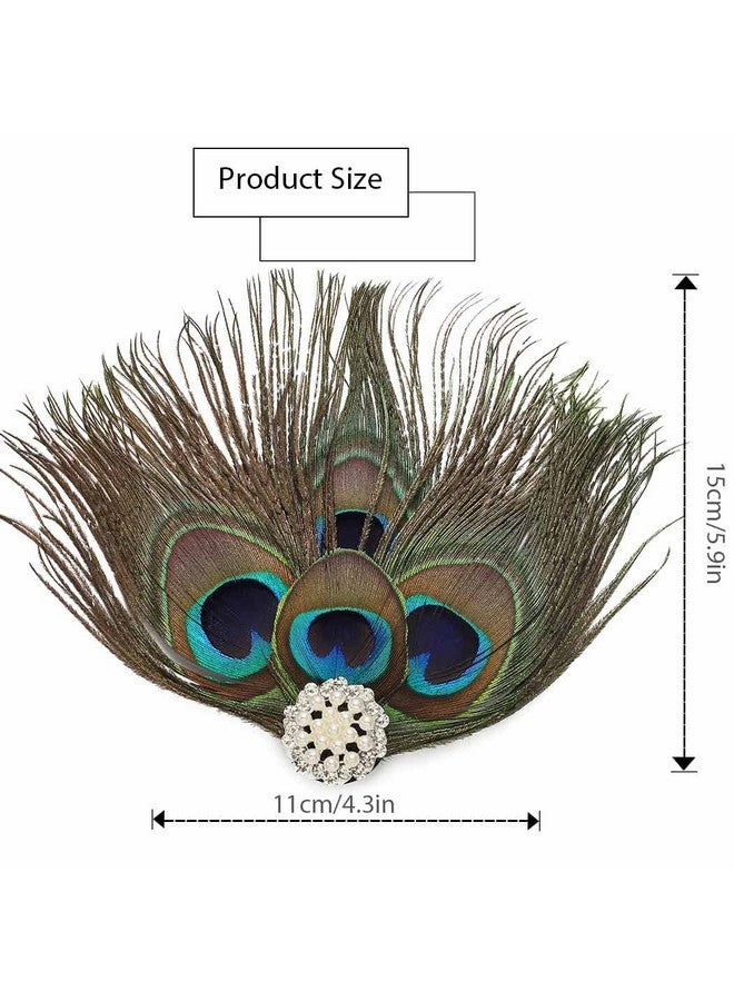 GENBREE Enbree 1920S Flapper Headband Peacock Feather Hair Clip Rhinestone Gatsby Feather Headpiece Cocktail Hair Accessories For Women And Girls (Style 1)  - Image 4