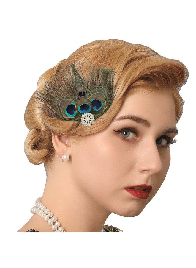 GENBREE Enbree 1920S Flapper Headband Peacock Feather Hair Clip Rhinestone Gatsby Feather Headpiece Cocktail Hair Accessories For Women And Girls (Style 1)  - Image 5