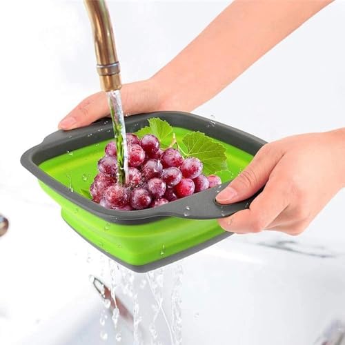 we3 Set of 2 pcs Foldable Silicone Colander Fruit Vegetable Washing Basket Strainer Collapsible Drainer with Handle Kitchen Tool. (Green) - Image 4