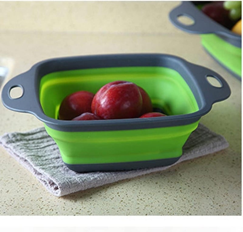 we3 Set of 2 pcs Foldable Silicone Colander Fruit Vegetable Washing Basket Strainer Collapsible Drainer with Handle Kitchen Tool. (Green) - Image 5