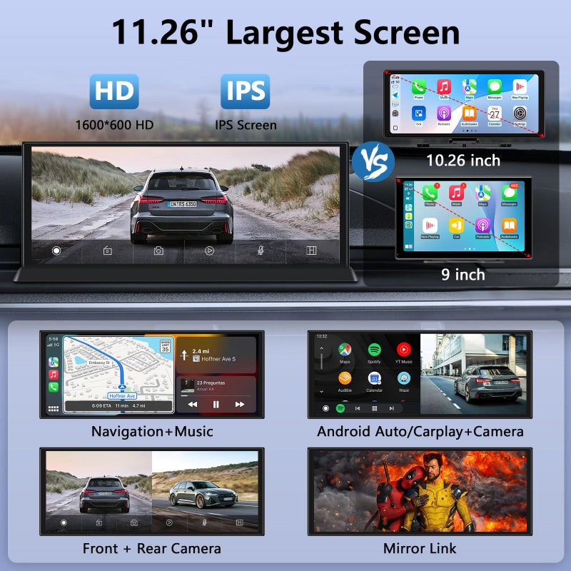 Jansite 11.26" Largest Car Tablet Pro Max 2025 Carplay Screen for Car 4K Dash Cam 350Â° Rotatable Cameraã€Cust-omized Bracketã€‘ Apple Car Play & Android Auto Screen w Bluetooth Audio Mirror Link Video - Image 2