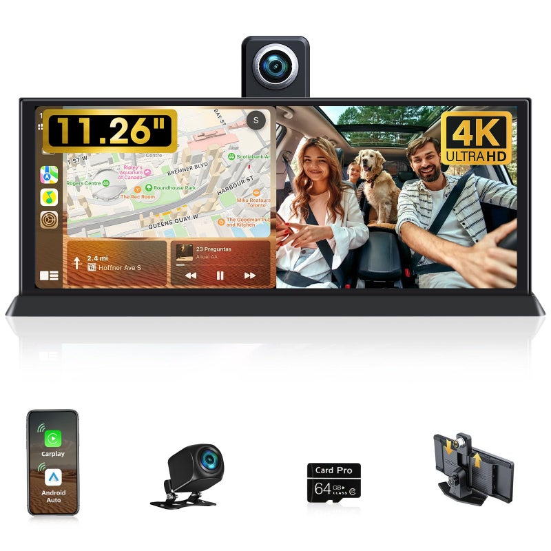 Jansite 11.26" Largest Car Tablet Pro Max 2025 Carplay Screen for Car 4K Dash Cam 350Â° Rotatable Cameraã€Cust-omized Bracketã€‘ Apple Car Play & Android Auto Screen w Bluetooth Audio Mirror Link Video - Image 1