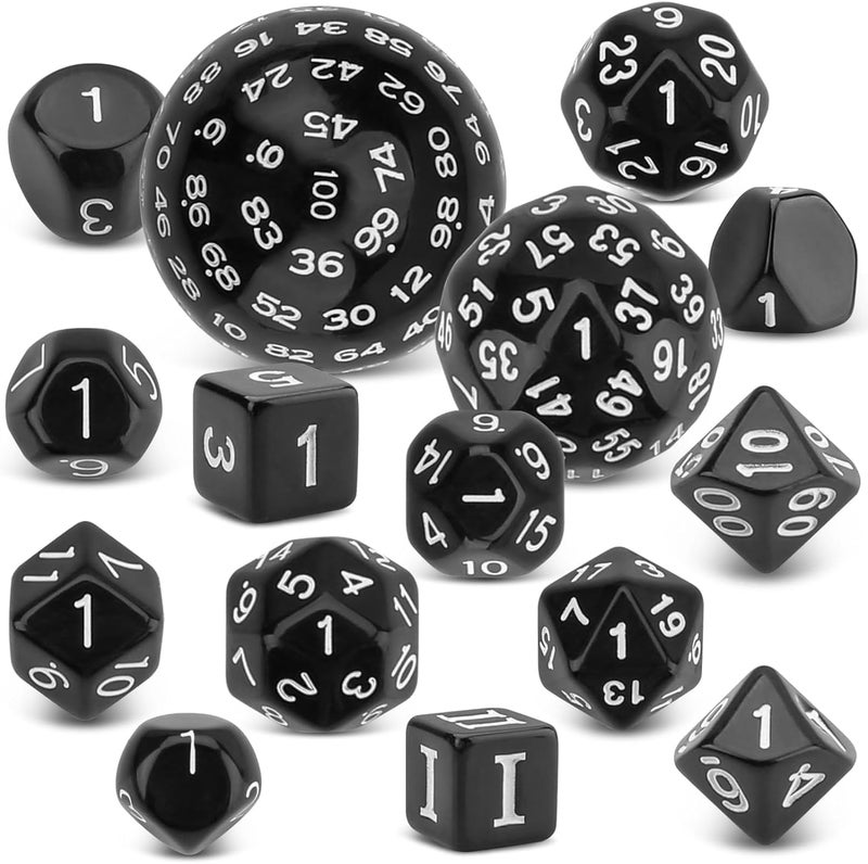 Zikra DND Dice Polyhedral Dice Set Acrylic Dice for Playing Games Dice Games, Math Games, Party Favors, Toy Gifts or Teaching Kids Math Board Games, Activity, Party Favors (15 Pieces, Black) - Image 1