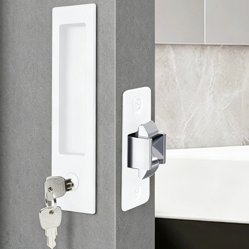 Dontay Pocket Door Handle Modern Rectangular Keyed Entry Function BedBath Pull Latch Recessed Sliding Door Hardware for 1 38 to 2 316 Thickness Keyed Entry Lock White 1 Pack - Image 2