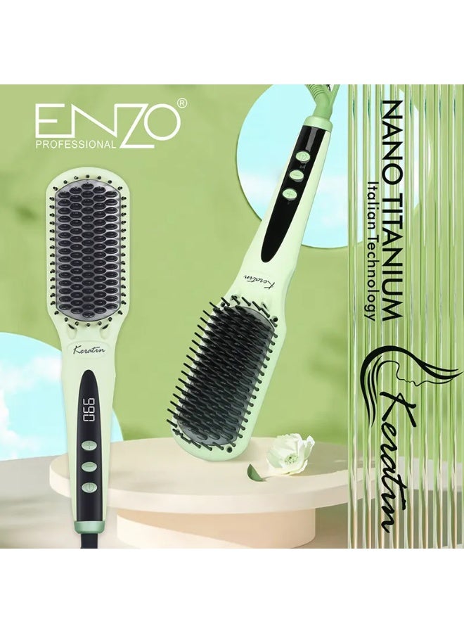 ENZO Professional فرشاة تصفيف الشعر السيراميكية السريعة التسخين ENZO EN-4101G PTC – مكواة مسطحة ومشط فك تشابك في واحد - Image 3