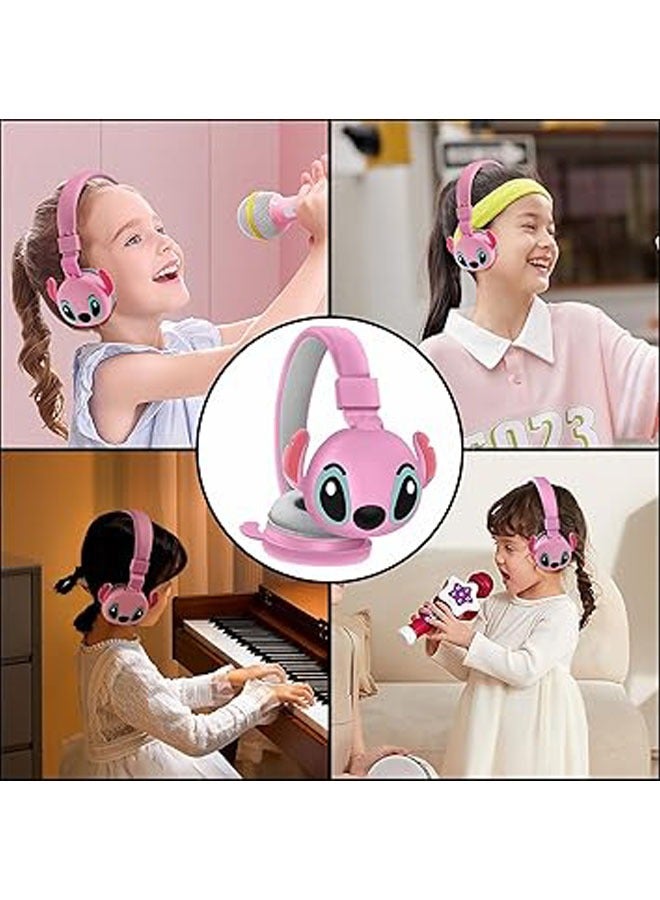 Pink Stitch design Bluetooth wireless headphones for children, folding headphones for children noise reduction, suitable for children's stereo headphones for TF cards, mobile phones, tablets - Image 2