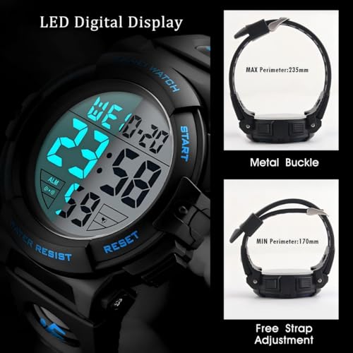 MJSCPHBJK Watches for Men, Digital Sports Watch for Mens Waterproof LED Screen Large Face Military Tactical Watch - Image 5