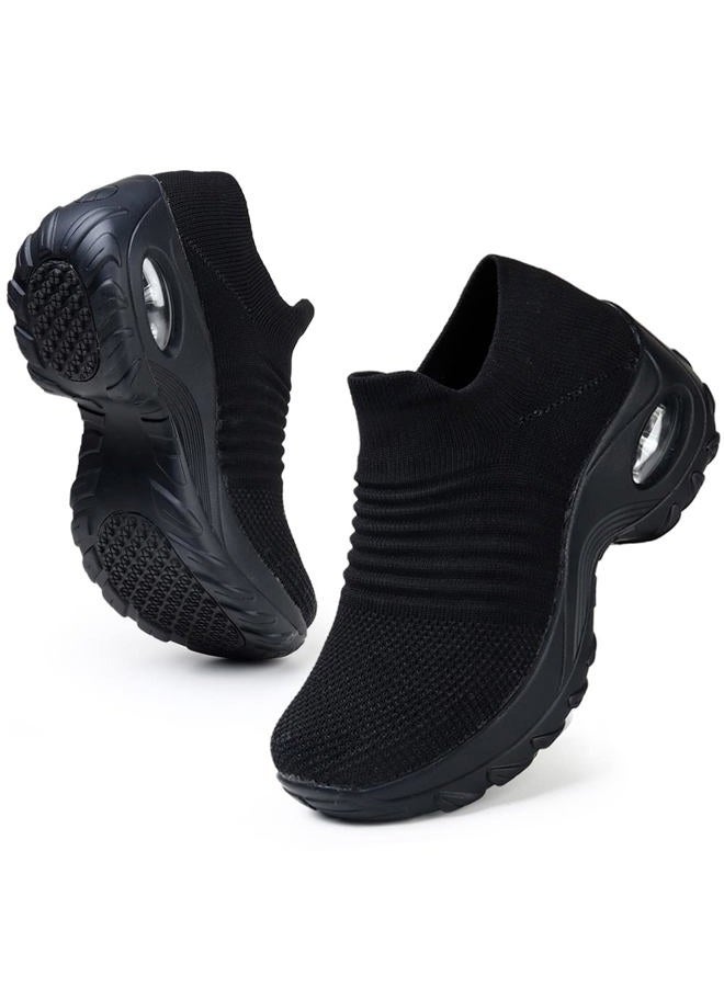 HKR Walking Tennis Shoes for Women Non Slip Work Sneakers All Black US 10.5 - Image 1