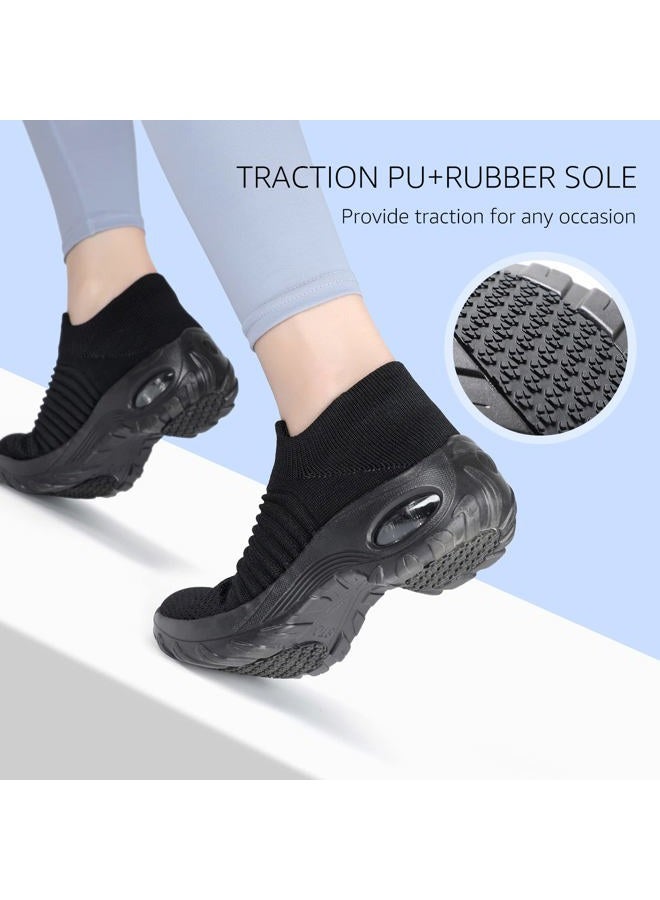 HKR Walking Tennis Shoes for Women Non Slip Work Sneakers All Black US 10.5 - Image 4