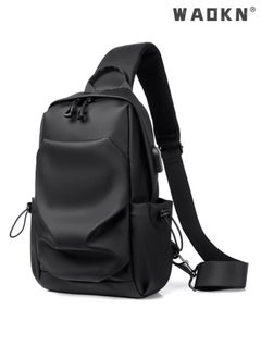 WAOKN Crossbody Backpack, Lightweight Shoulder Bag Men Women Adjustable Strap Backpack Chest Bag Water Resistant Small Shoulder Backpack with USB Charger Port, for Outdoor Hiking, Traveling, Cycling Black  - Image 1