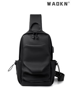 WAOKN Crossbody Backpack, Lightweight Shoulder Bag Men Women Adjustable Strap Backpack Chest Bag Water Resistant Small Shoulder Backpack with USB Charger Port, for Outdoor Hiking, Traveling, Cycling Black  - Image 5