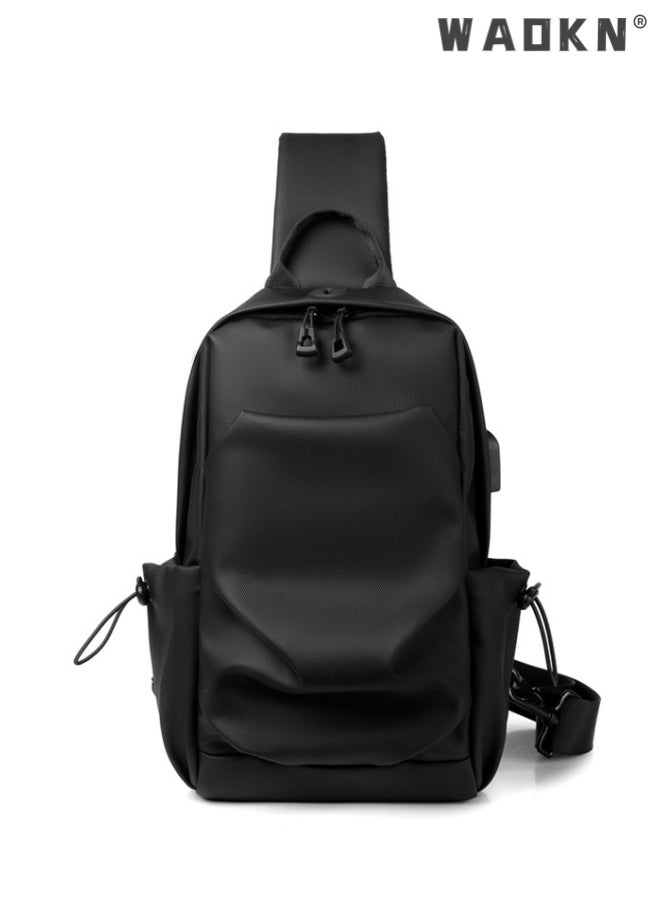 WAOKN Crossbody Backpack, Lightweight Shoulder Bag Men Women Adjustable Strap Backpack Chest Bag Water Resistant Small Shoulder Backpack with USB Charger Port, for Outdoor Hiking, Traveling, Cycling Black  - Image 5