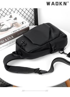 WAOKN Crossbody Backpack, Lightweight Shoulder Bag Men Women Adjustable Strap Backpack Chest Bag Water Resistant Small Shoulder Backpack with USB Charger Port, for Outdoor Hiking, Traveling, Cycling Black  - Image 4