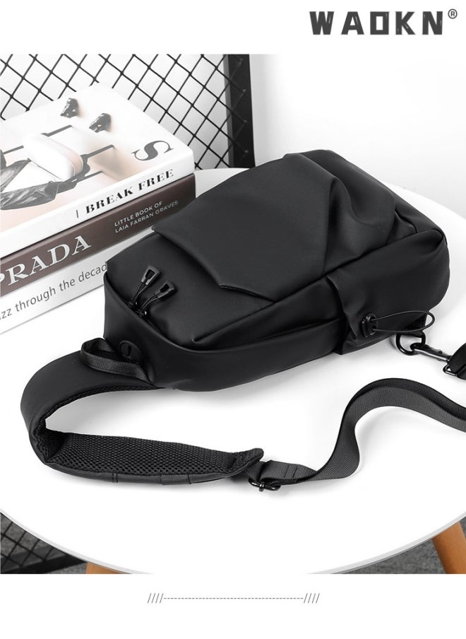 WAOKN Crossbody Backpack, Lightweight Shoulder Bag Men Women Adjustable Strap Backpack Chest Bag Water Resistant Small Shoulder Backpack with USB Charger Port, for Outdoor Hiking, Traveling, Cycling Black  - Image 4