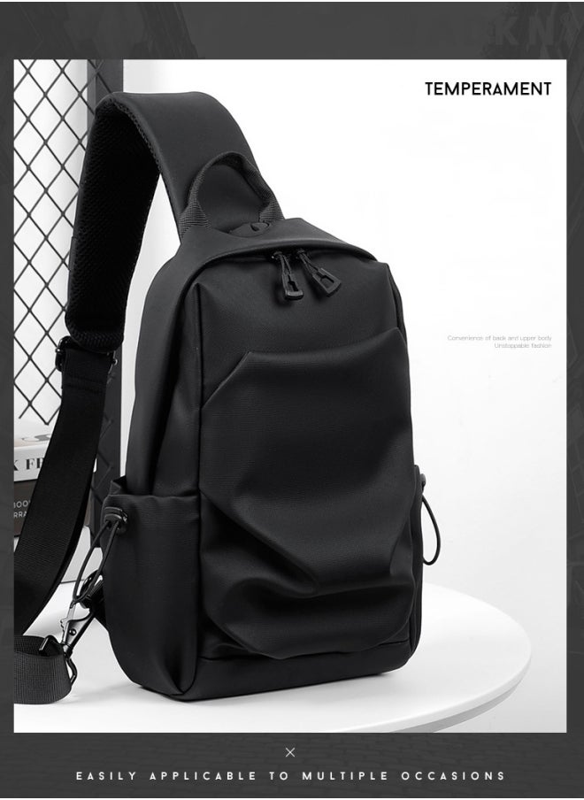 WAOKN Crossbody Backpack, Lightweight Shoulder Bag Men Women Adjustable Strap Backpack Chest Bag Water Resistant Small Shoulder Backpack with USB Charger Port, for Outdoor Hiking, Traveling, Cycling Black  - Image 3