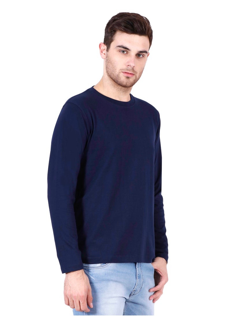 RSO Outfits - Navy Blue Men's Cotton Round Neck Full Sleeve Tshirt - Image 1