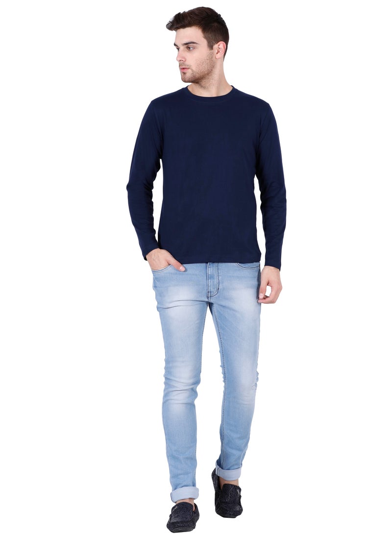 RSO Outfits - Navy Blue Men's Cotton Round Neck Full Sleeve Tshirt - Image 1