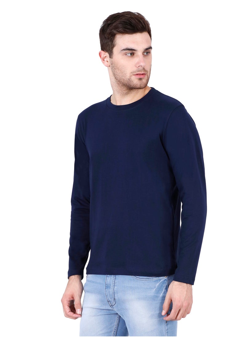 RSO Outfits - Navy Blue Men's Cotton Round Neck Full Sleeve Tshirt - Image 1